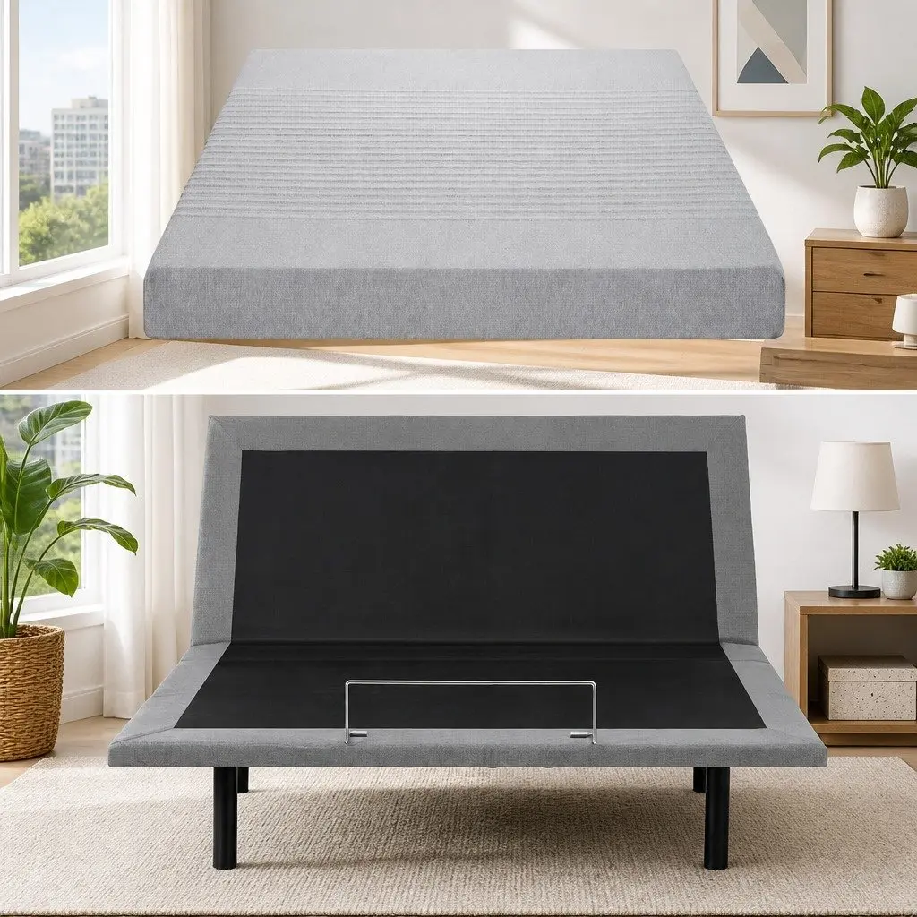 King Adjustable Electric Bed Frame with Memory Foam Mattress 15cm Thick Bamboo Fabric Cover Multi-layer Foam Construction