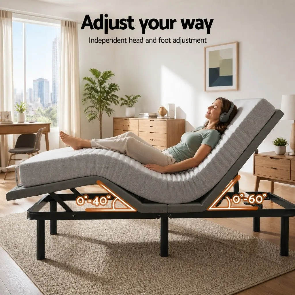 King Adjustable Electric Bed Frame with Memory Foam Mattress 15cm Thick Bamboo Fabric Cover Multi-layer Foam Construction