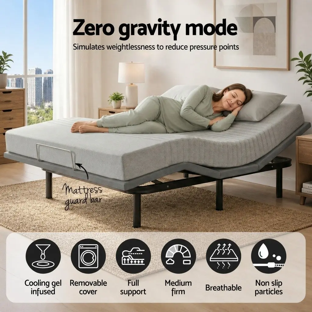 King Adjustable Electric Bed Frame with Memory Foam Mattress 15cm Thick Bamboo Fabric Cover Multi-layer Foam Construction