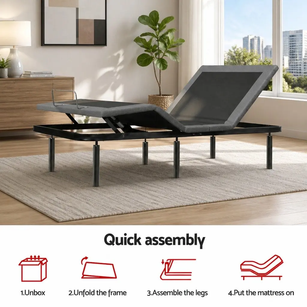 King Adjustable Electric Bed Frame with Memory Foam Mattress 15cm Thick Bamboo Fabric Cover Multi-layer Foam Construction