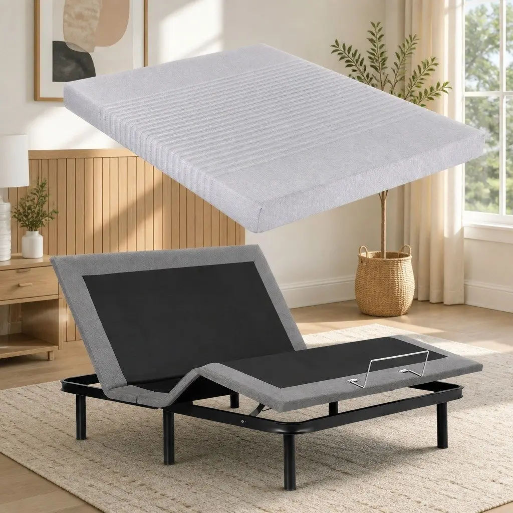 Queen Electric Adjustable Bed Frame with Memory Foam Mattress 15cm Thick Bamboo Fabric Cover