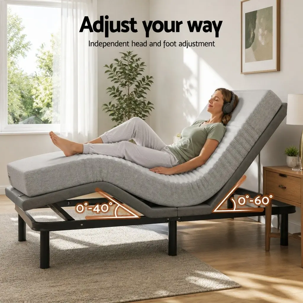 Queen Electric Adjustable Bed Frame with Memory Foam Mattress 15cm Thick Bamboo Fabric Cover