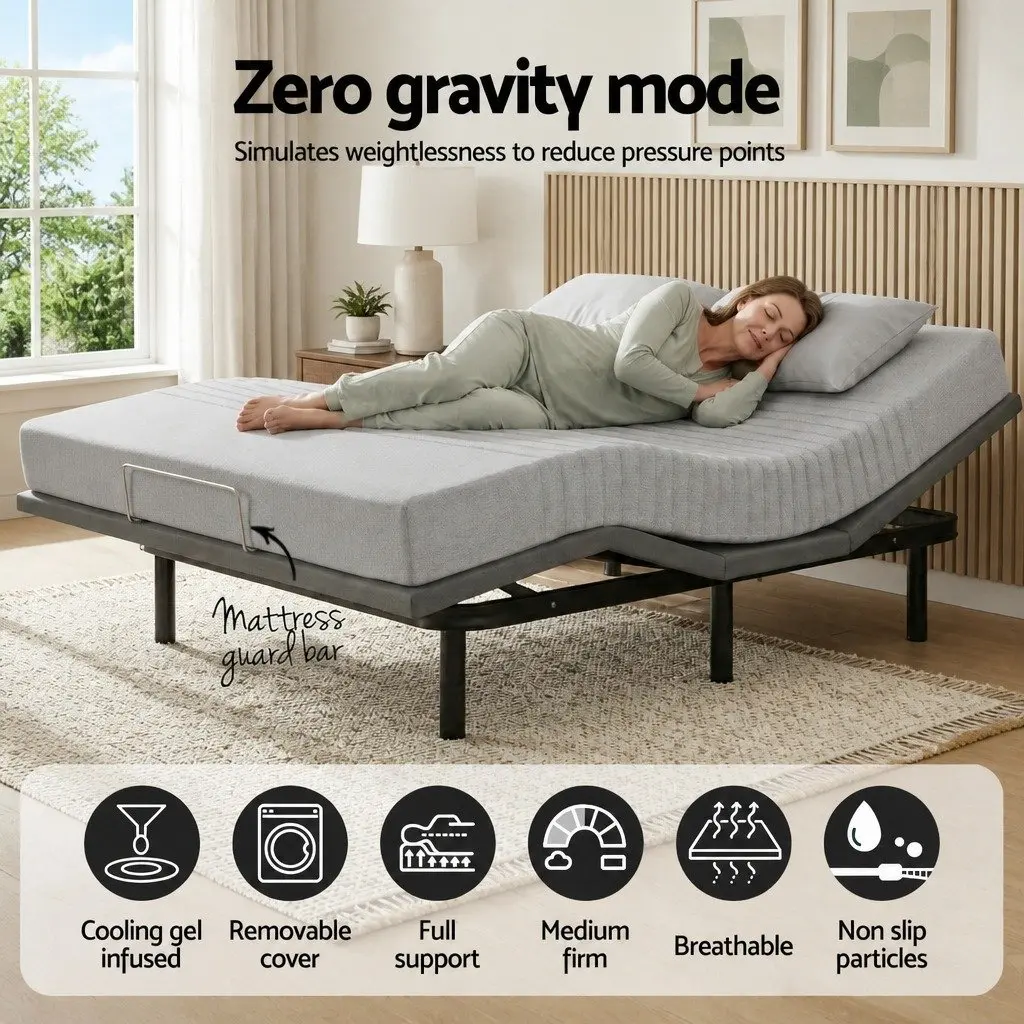 Queen Electric Adjustable Bed Frame with Memory Foam Mattress 15cm Thick Bamboo Fabric Cover