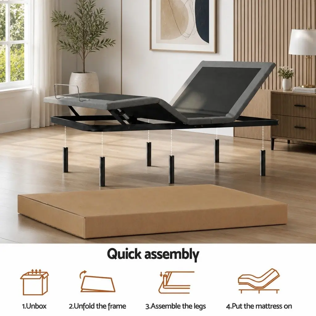 Queen Electric Adjustable Bed Frame with Memory Foam Mattress 15cm Thick Bamboo Fabric Cover