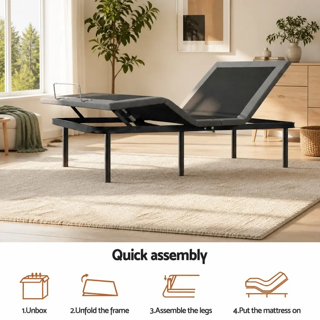 Double Adjustable Bed Frame with Memory Foam Mattress Combo Electric Black Frame White Cover