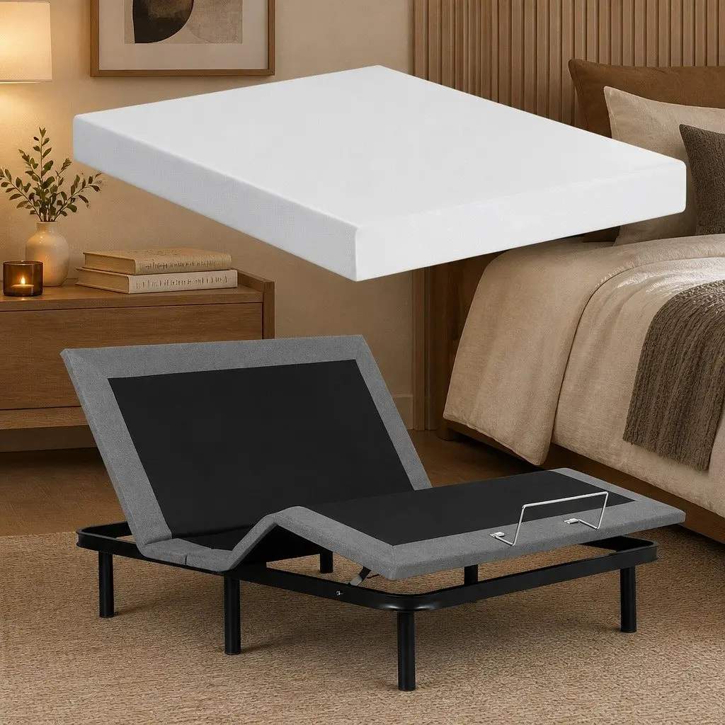 Queen Electric Adjustable Bed Frame with Wireless Remote and Memory Foam Mattress 20cm Thick Medium Firm Support