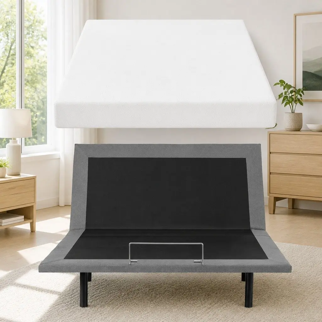 Queen Electric Adjustable Bed Frame with Wireless Remote and Memory Foam Mattress 20cm Thick Medium Firm Support