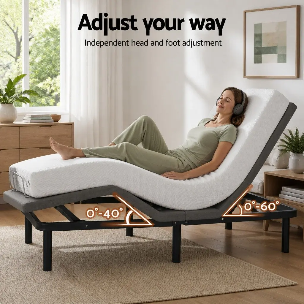 Queen Electric Adjustable Bed Frame with Wireless Remote and Memory Foam Mattress 20cm Thick Medium Firm Support
