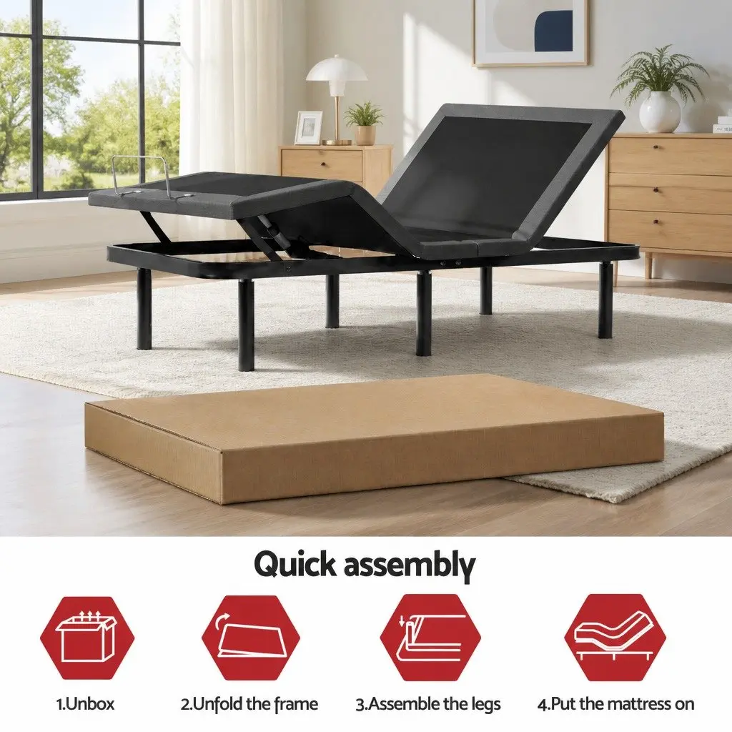 Queen Electric Adjustable Bed Frame with Wireless Remote and Memory Foam Mattress 20cm Thick Medium Firm Support