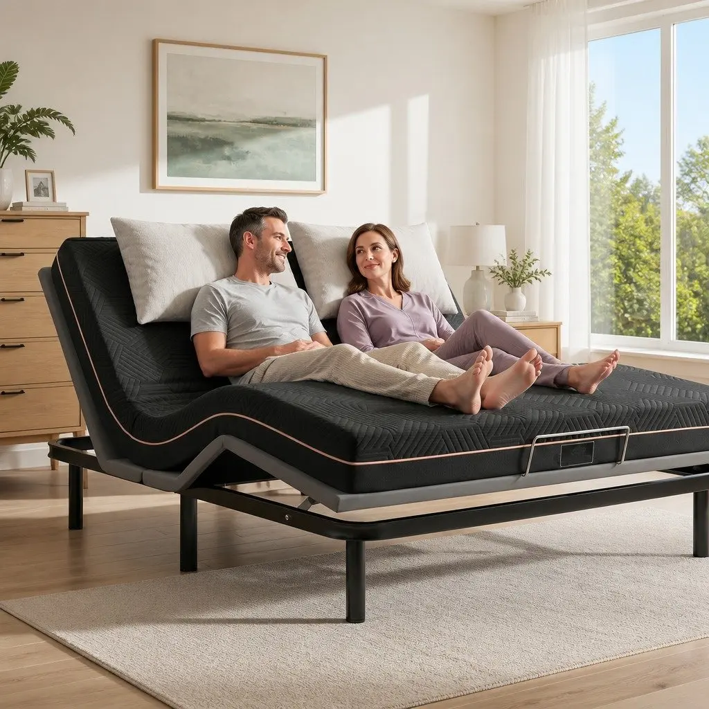 King Size Electric Adjustable Bed Frame with Memory Foam Mattress Black 18cm Thick Multi-layer Foam