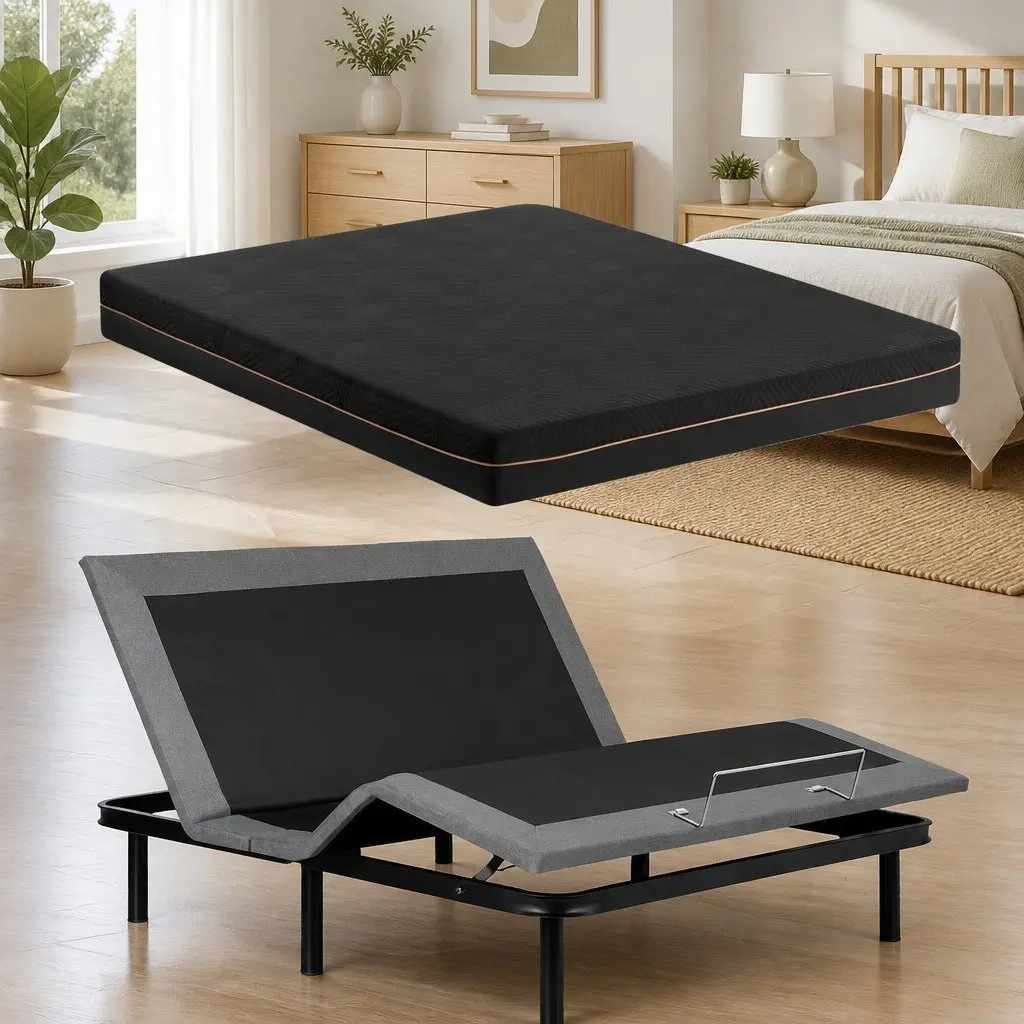 King Size Electric Adjustable Bed Frame with Memory Foam Mattress Black 18cm Thick Multi-layer Foam