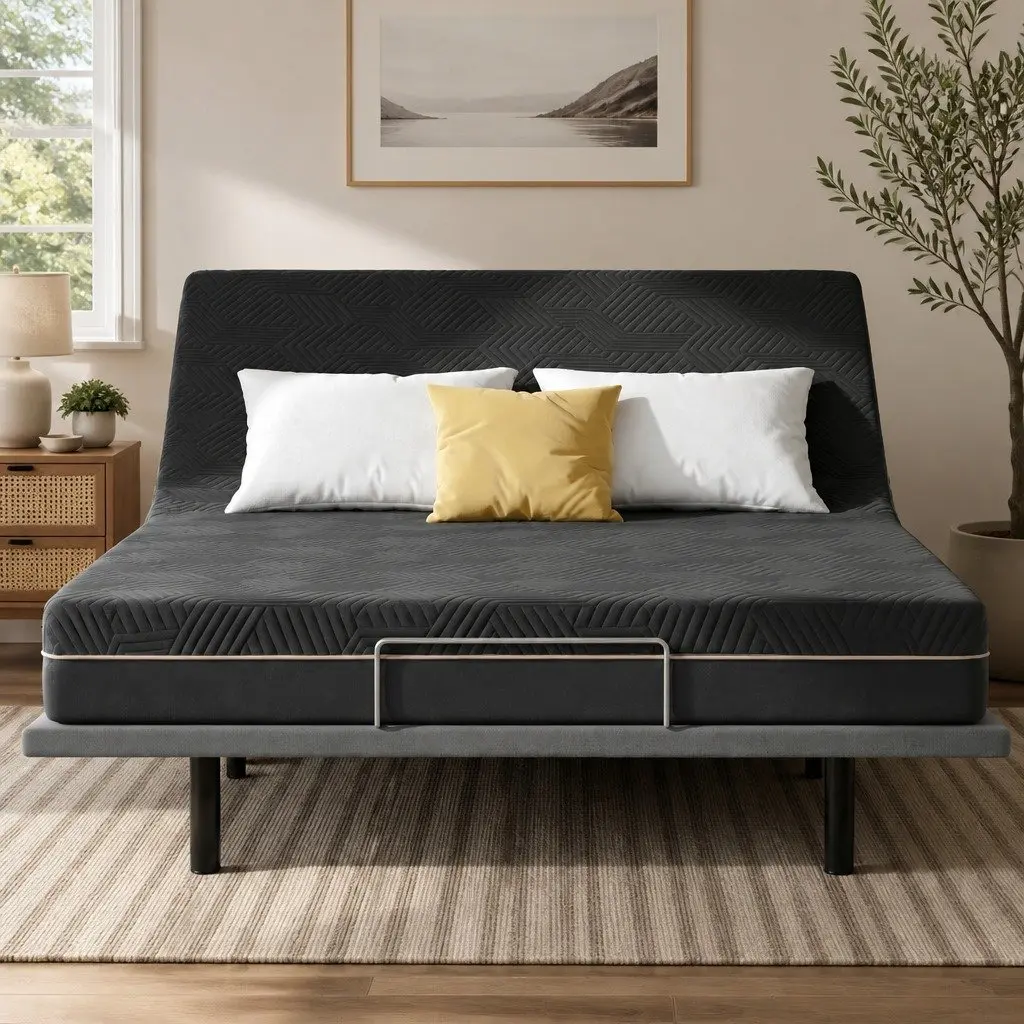 King Size Electric Adjustable Bed Frame with Memory Foam Mattress Black 18cm Thick Multi-layer Foam