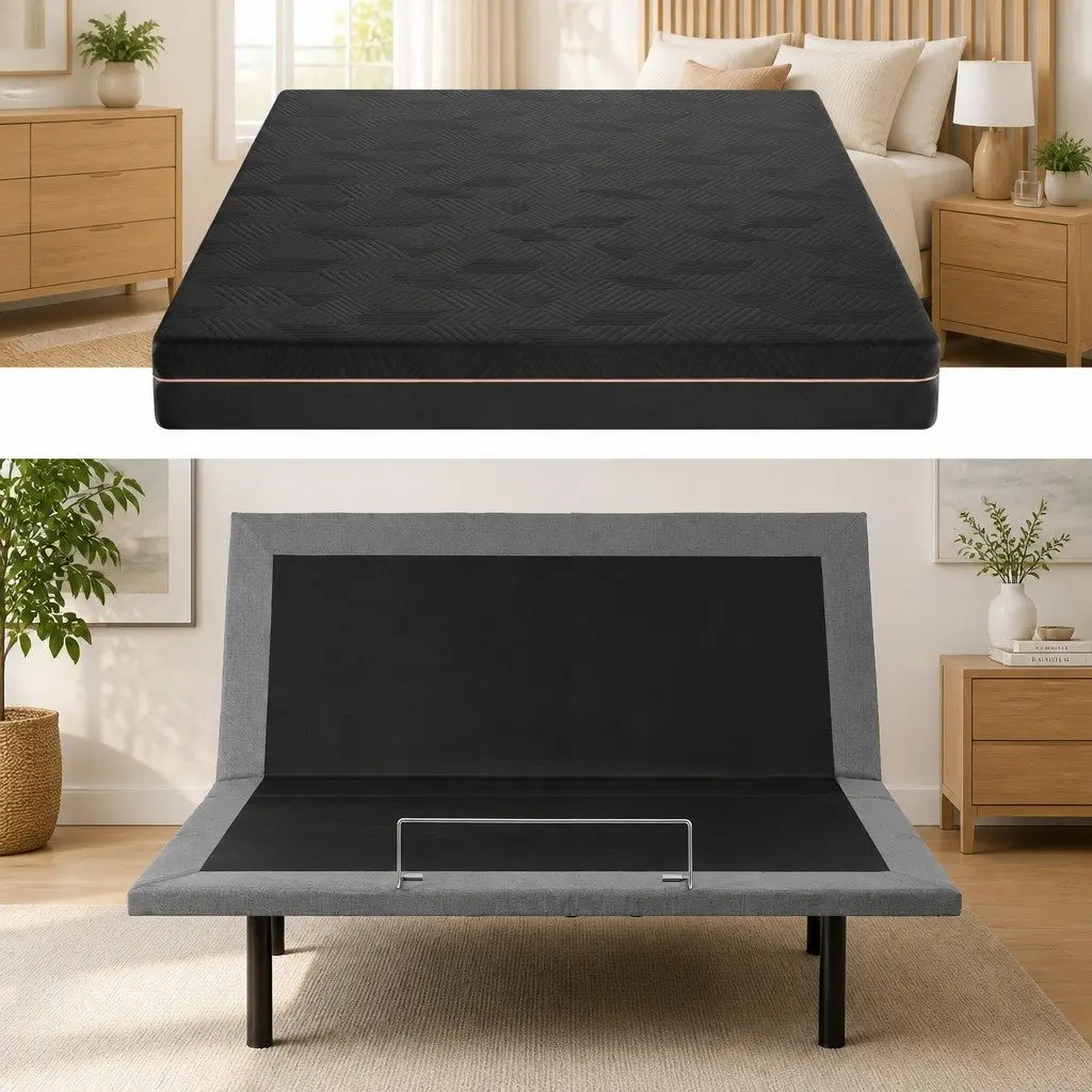 King Size Electric Adjustable Bed Frame with Memory Foam Mattress Black 18cm Thick Multi-layer Foam