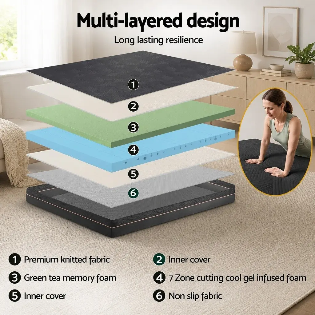 King Size Electric Adjustable Bed Frame with Memory Foam Mattress Black 18cm Thick Multi-layer Foam