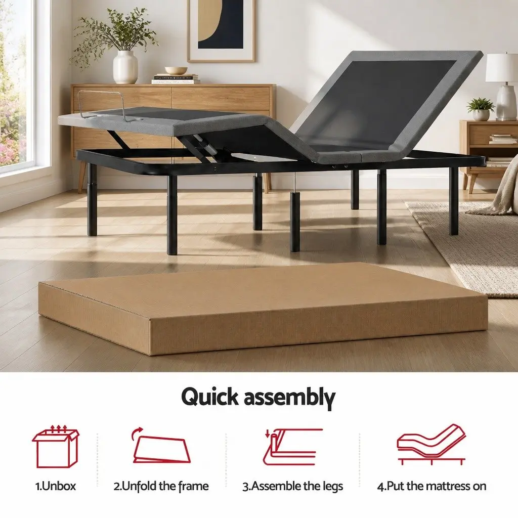 King Size Electric Adjustable Bed Frame with Memory Foam Mattress Black 18cm Thick Multi-layer Foam