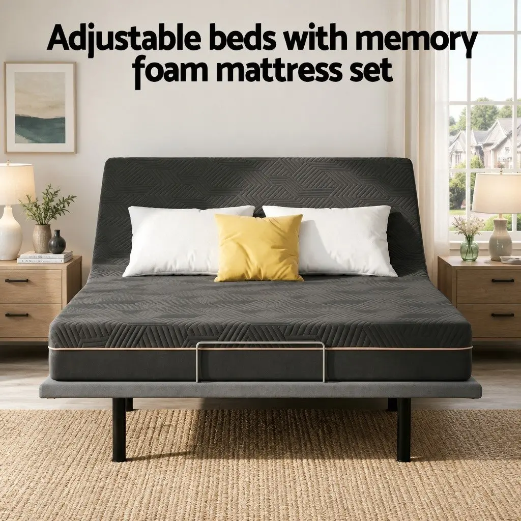 Queen Size Electric Adjustable Bed Frame with Memory Foam
