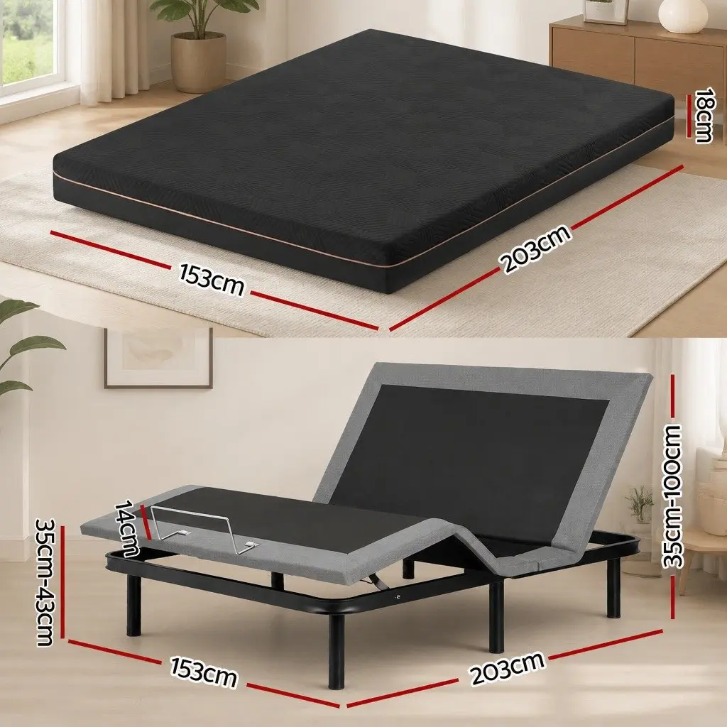 Queen Size Electric Adjustable Bed Frame with Memory Foam