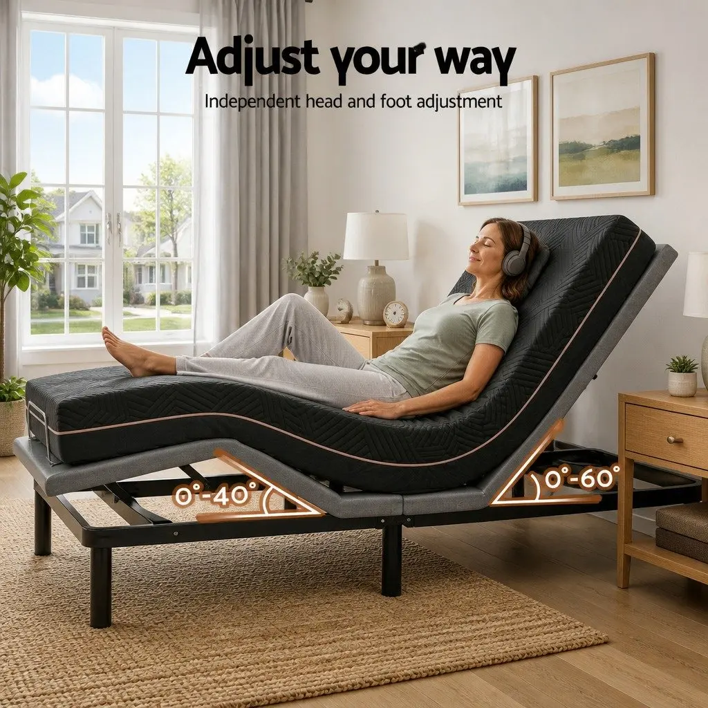 Queen Size Electric Adjustable Bed Frame with Memory Foam