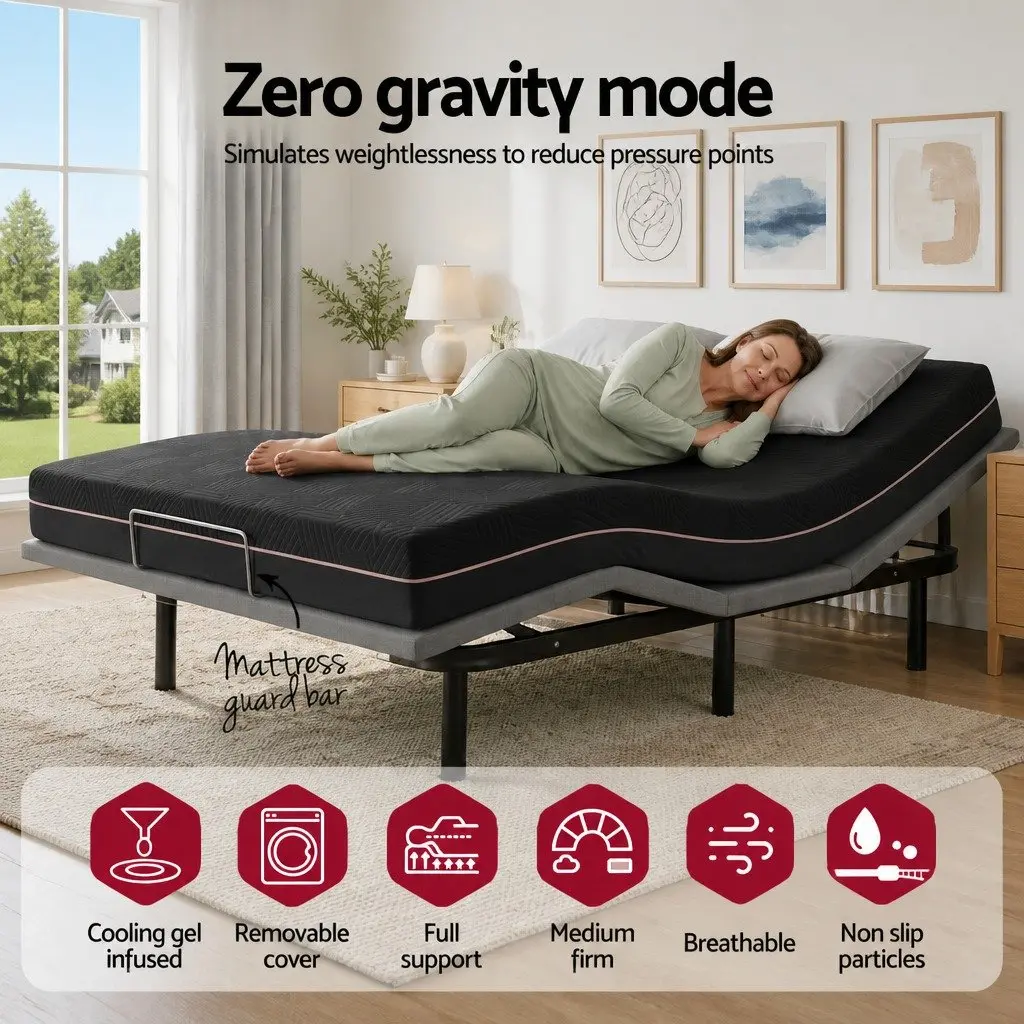 Queen Size Electric Adjustable Bed Frame with Memory Foam