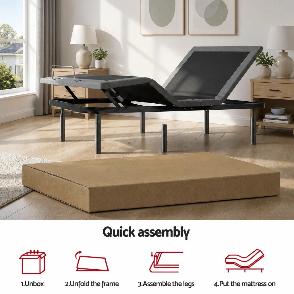 Queen Size Electric Adjustable Bed Frame with Memory Foam