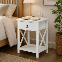 Modern White Bedside Table with Storage Drawers