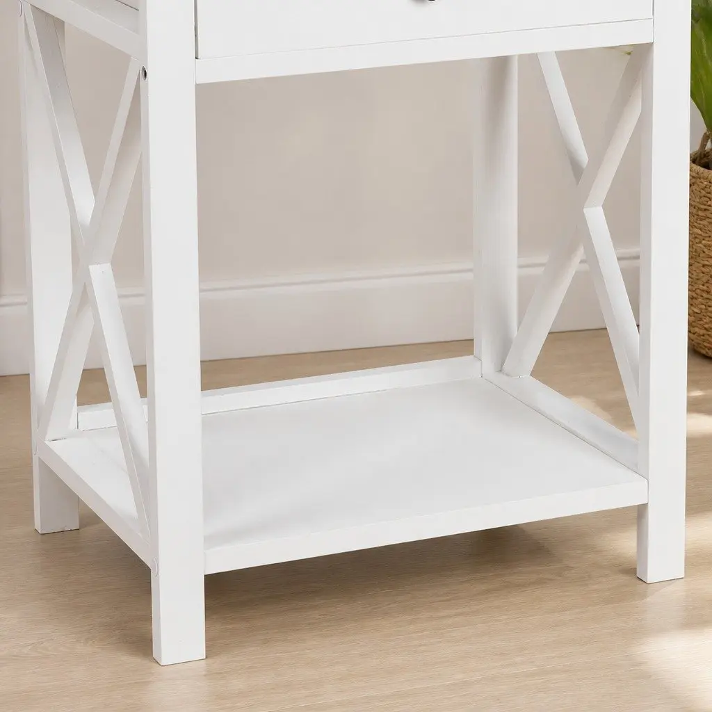 Bedside Table Modern White 40.6cm x 30.5cm x 53cm Paulownia Wood