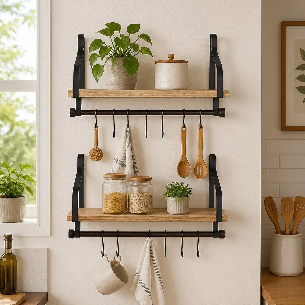 Floating Shelf Brackets Industrial Style 43cm Paulownia Wood