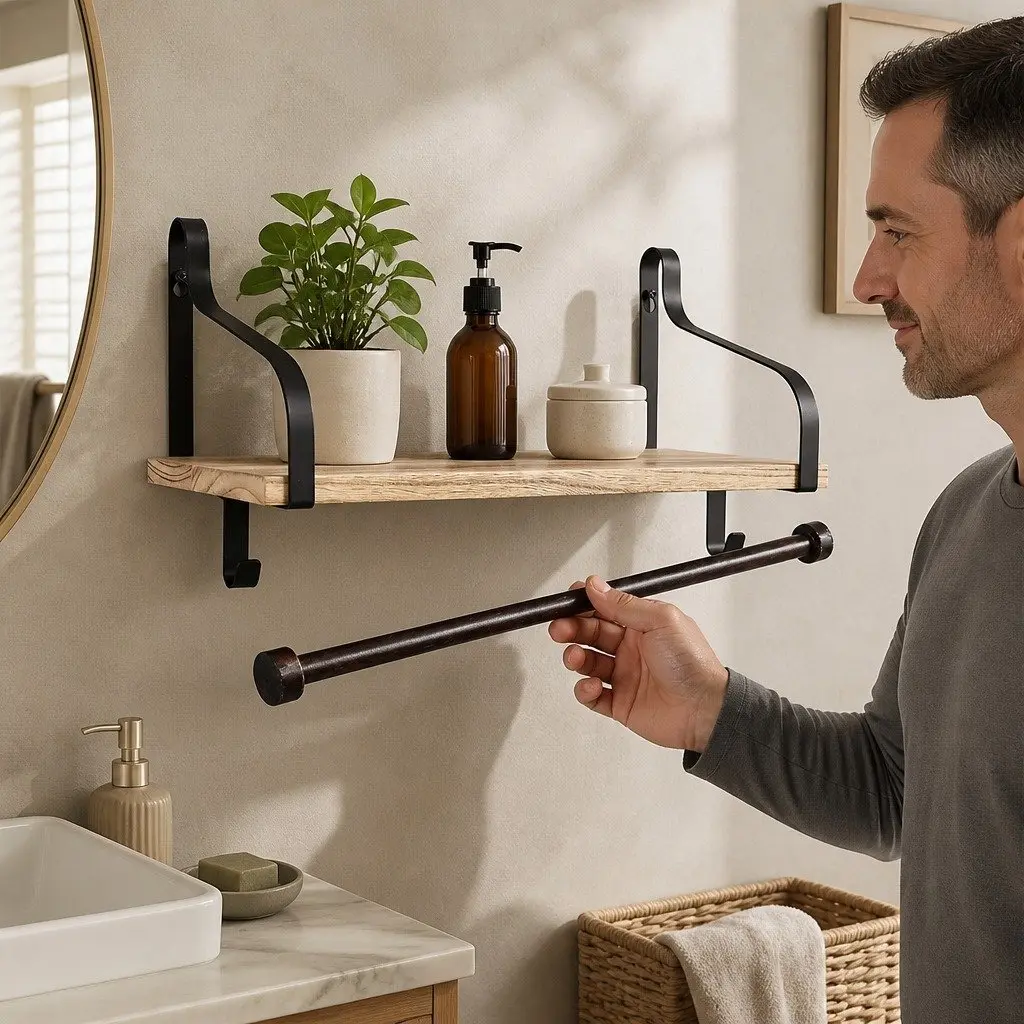 Floating Shelf Brackets Industrial Style 43cm Paulownia Wood