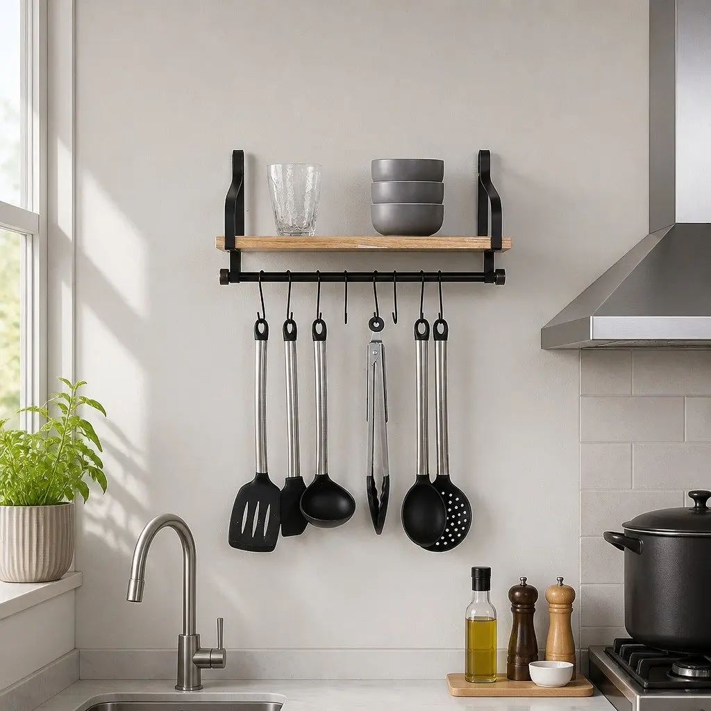 Floating Shelf Brackets Industrial Style 43cm Paulownia Wood