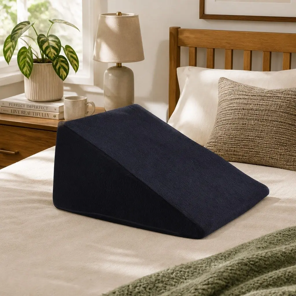 Memory Foam Wedge Pillow Cool Gel Black 61x61x30cm Bamboo Fibre Cover
