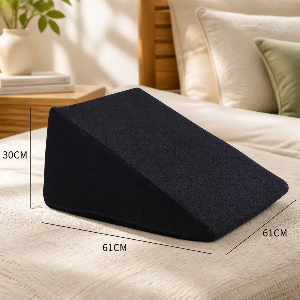 Memory Foam Wedge Pillow Cool Gel Black 61x61x30cm Bamboo Fibre Cover