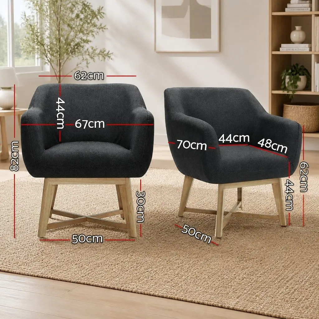 Armchair Charcoal Faux Linen High Resilience Foam Criss-Cross Base 67cm W x 70cm D x 82cm H
