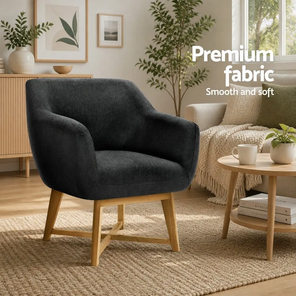 Armchair Charcoal Faux Linen High Resilience Foam Criss-Cross Base 67cm W x 70cm D x 82cm H