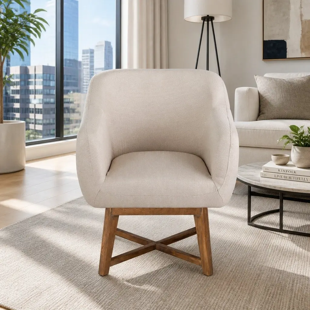 Beige Aston Accent Armchair with Criss-Cross Base