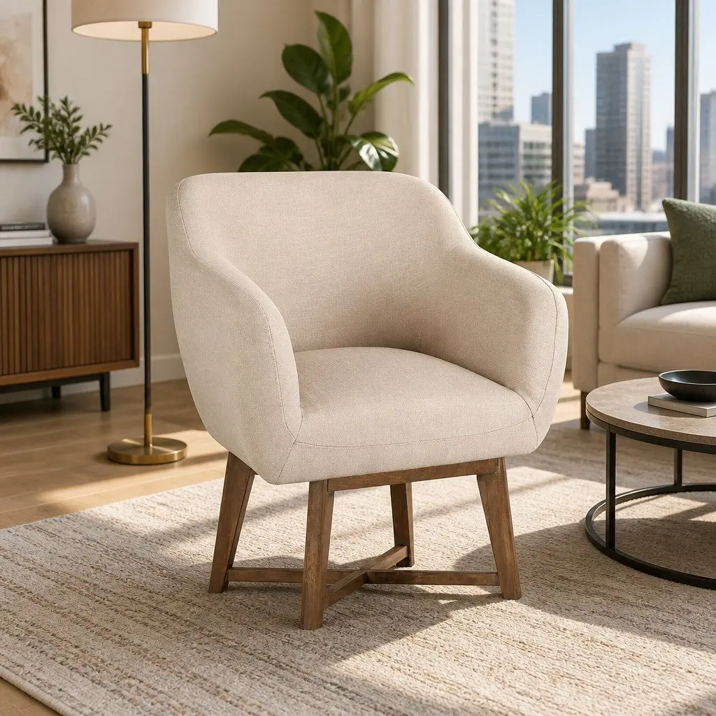 Beige Aston Accent Armchair with Criss-Cross Base