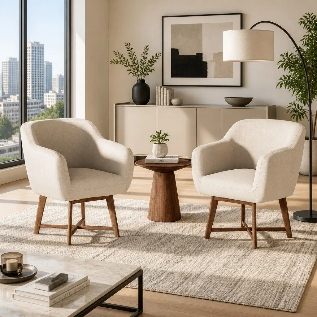Beige Aston Accent Armchair with Criss-Cross Base
