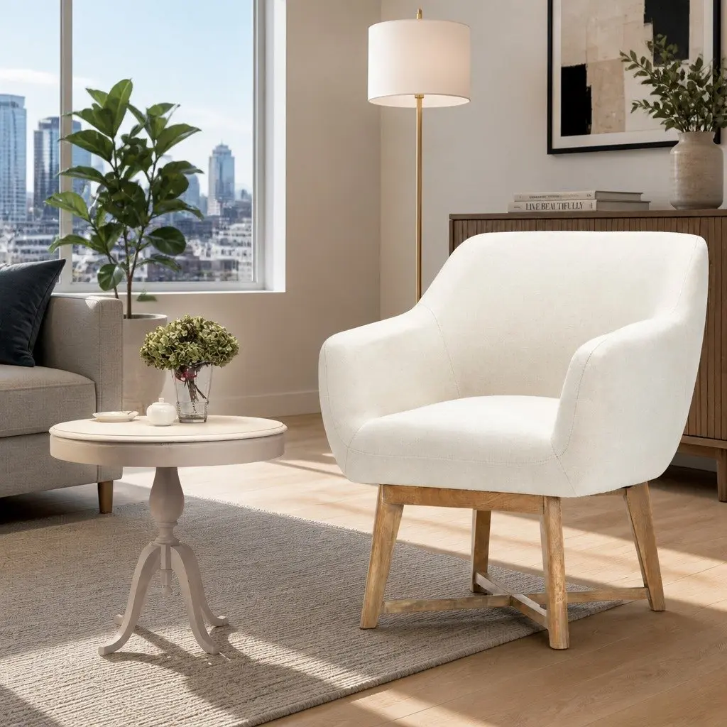 Beige Aston Accent Armchair with Criss-Cross Base