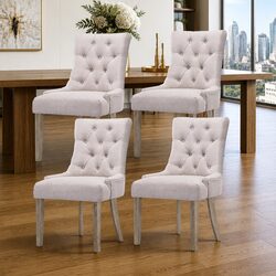 Set of 4 Beige Tufted Linen Dining Chairs