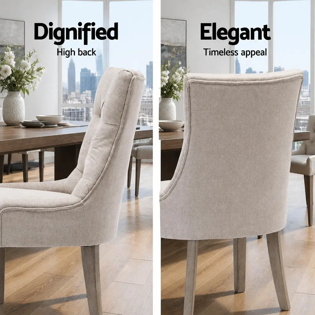 Dining Chairs Set of 4 Linen French Provincial Beige Tufted Button Design