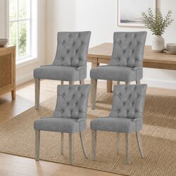 Set of 4 Grey Linen French Provincial Dining Chairs