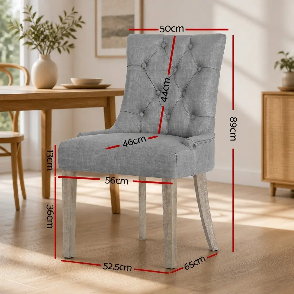 Dining Chairs Set of 4 Grey Linen French Provincial Tufted Button Design
