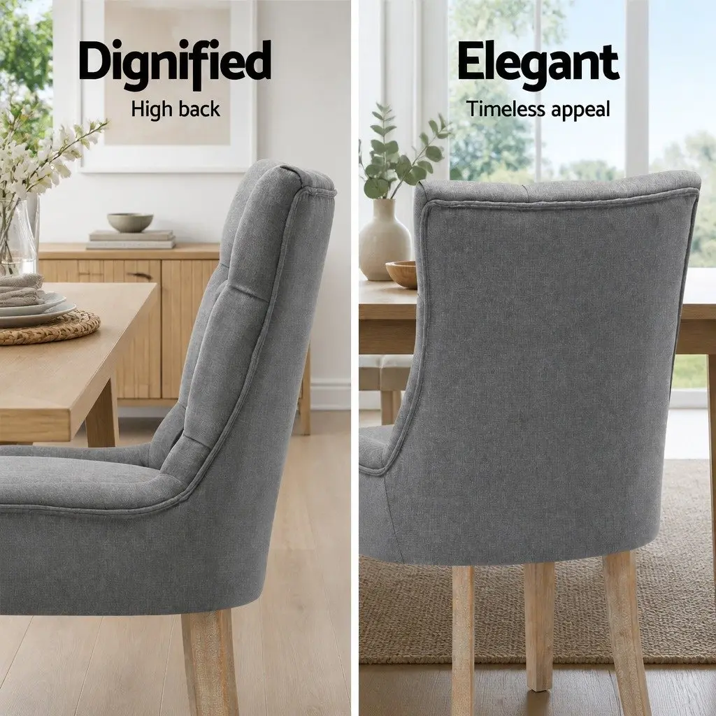 Dining Chairs Set of 4 Grey Linen French Provincial Tufted Button Design
