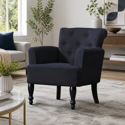 Elegant Black Wingback Armchair with Tufted Design