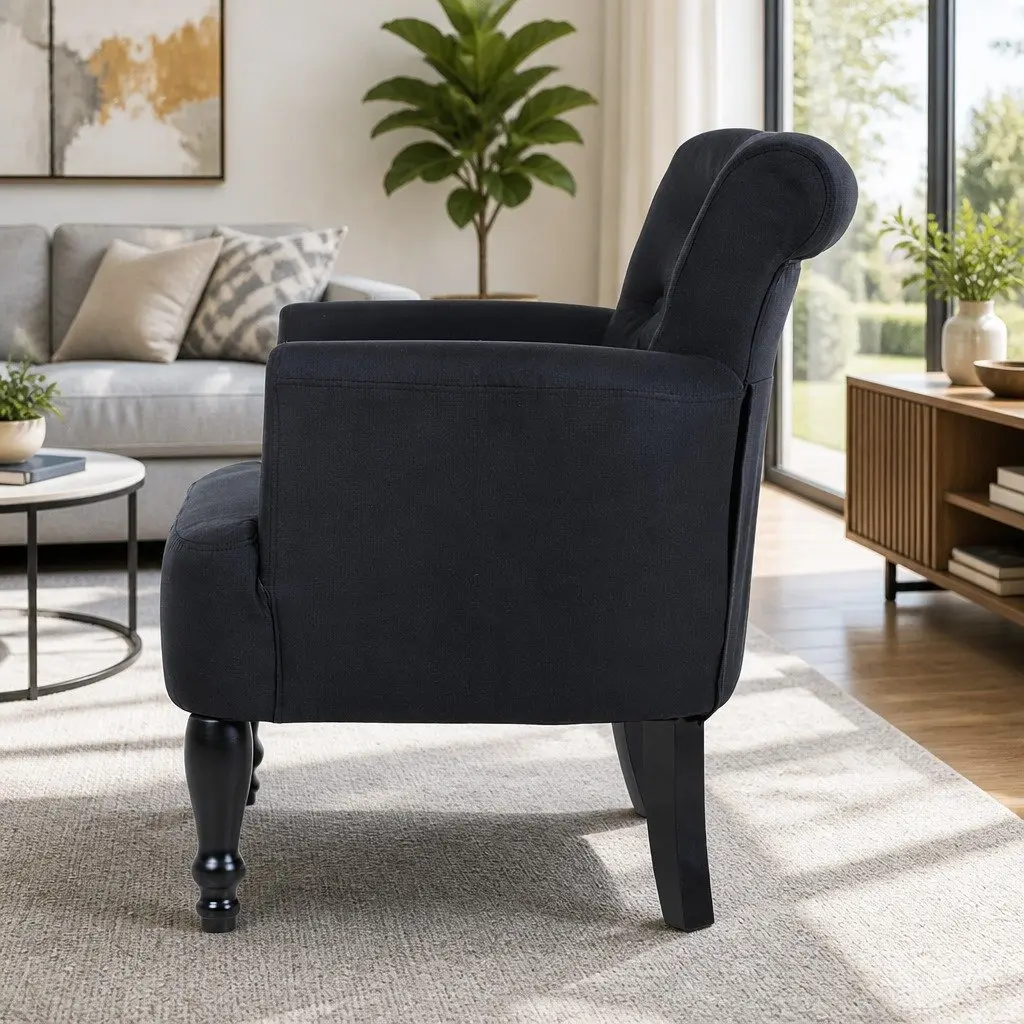 Wingback Armchair Black Lounge Chair Tufted Button Design Home Furniture