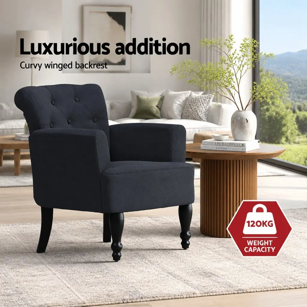 Wingback Armchair Black Lounge Chair Tufted Button Design Home Furniture