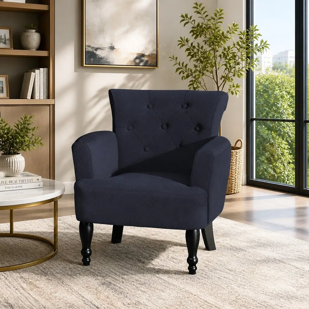 Wingback Armchair Black Lounge Chair Tufted Button Design Home Furniture