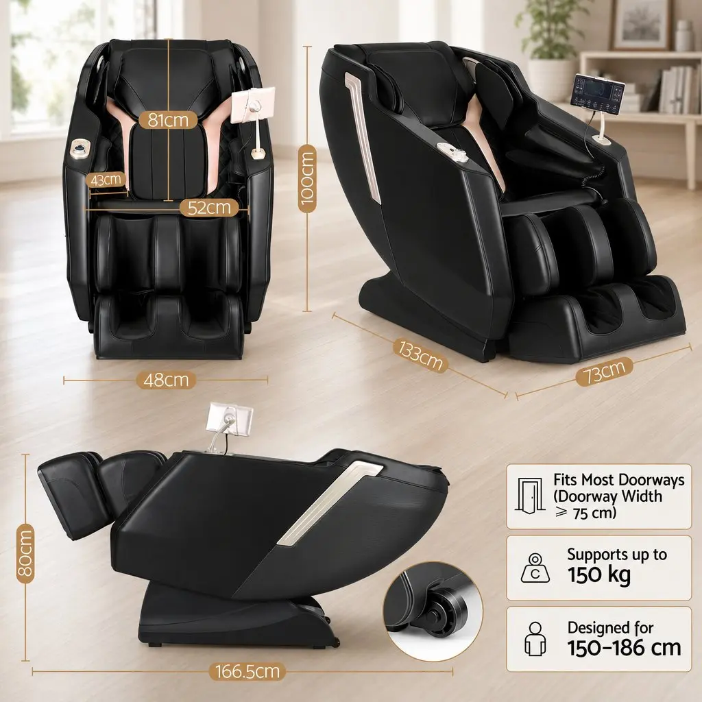 Massage Chair Full Body Zero Gravity Recliner Black PU Leather 24 Airbags