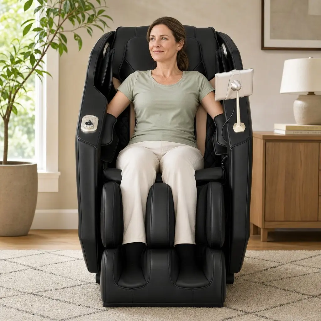 Massage Chair Full Body Zero Gravity Recliner Black PU Leather 24 Airbags