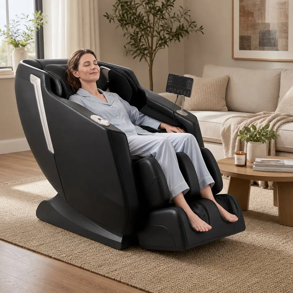 Massage Chair Full Body Zero Gravity Recliner Black PU Leather 24 Airbags