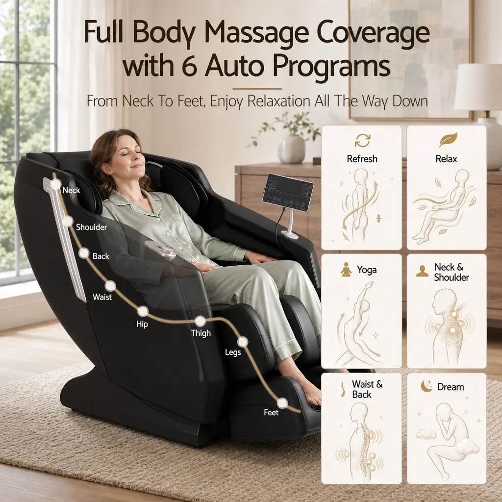 Massage Chair Full Body Zero Gravity Recliner Black PU Leather 24 Airbags